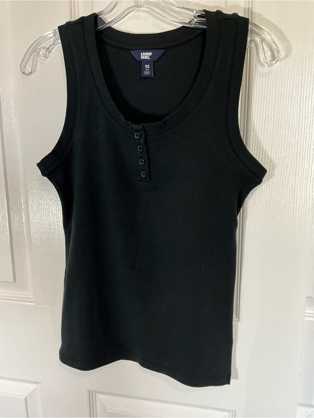 Lands' End Black Ribbed Henley Tank Top